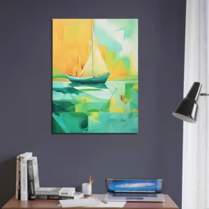 petit voilier abstrait vert et jaune