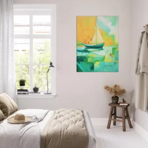 petit voilier abstrait vert et jaune