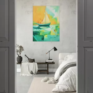 petit voilier abstrait vert et jaune