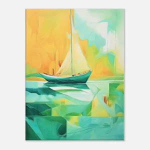 petit voilier abstrait vert et jaune