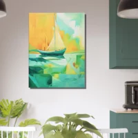 petit voilier abstrait vert et jaune
