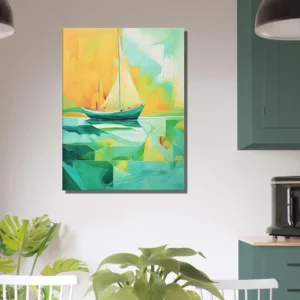 petit voilier abstrait vert et jaune