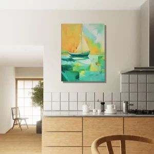 petit voilier abstrait vert et jaune