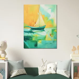 petit voilier abstrait vert et jaune