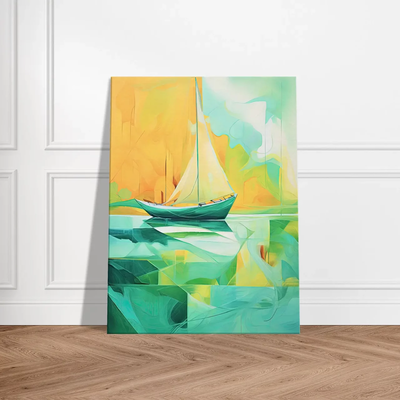 petit voilier abstrait vert et jaune