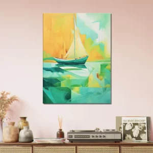 petit voilier abstrait vert et jaune
