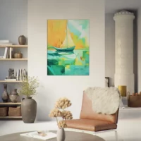 petit voilier abstrait vert et jaune