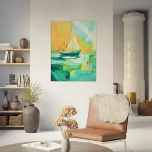 petit voilier abstrait vert et jaune