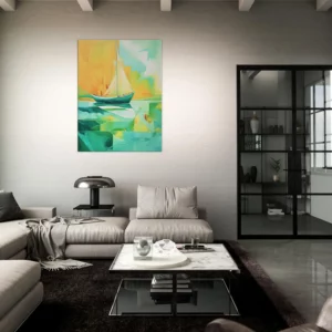 petit voilier abstrait vert et jaune