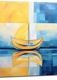 petit voilier sur la mer abstrait jaune et bleu
