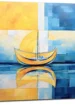 petit voilier sur la mer abstrait jaune et bleu
