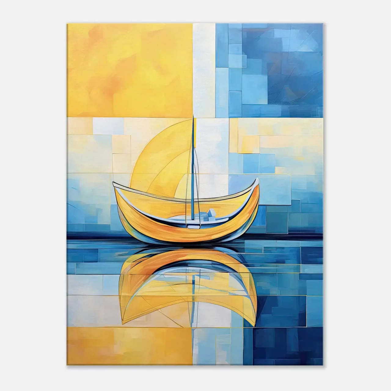 Petit voilier sur la mer Cadre Abstrait Jaune et bleu petit voilier sur la mer abstrait jaune et bleu