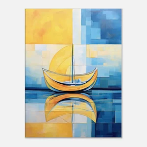 Petit voilier sur la mer Cadre Abstrait Jaune et bleu petit voilier sur la mer abstrait jaune et bleu
