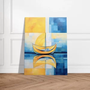 Petit voilier sur la mer Cadre Abstrait Jaune et bleu petit voilier sur la mer abstrait jaune et bleu