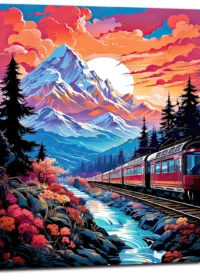 voyage en train vers les montagnes enneigées