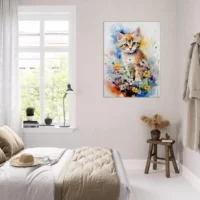 Douceur Florale : Chaton parmi les Fleurs en Aquarelle douceur florale : chaton parmi les fleurs en aquarelle