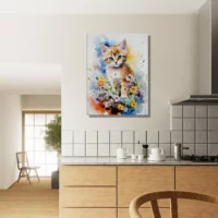 Douceur Florale : Chaton parmi les Fleurs en Aquarelle douceur florale : chaton parmi les fleurs en aquarelle