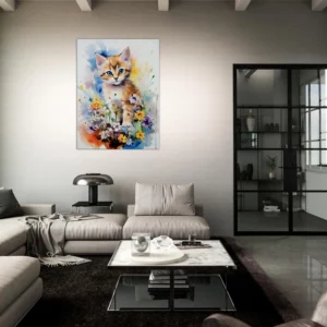 Douceur Florale : Chaton parmi les Fleurs en Aquarelle douceur florale : chaton parmi les fleurs en aquarelle