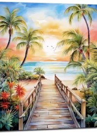 aquarelle Évasion tropicale plage et palmiers