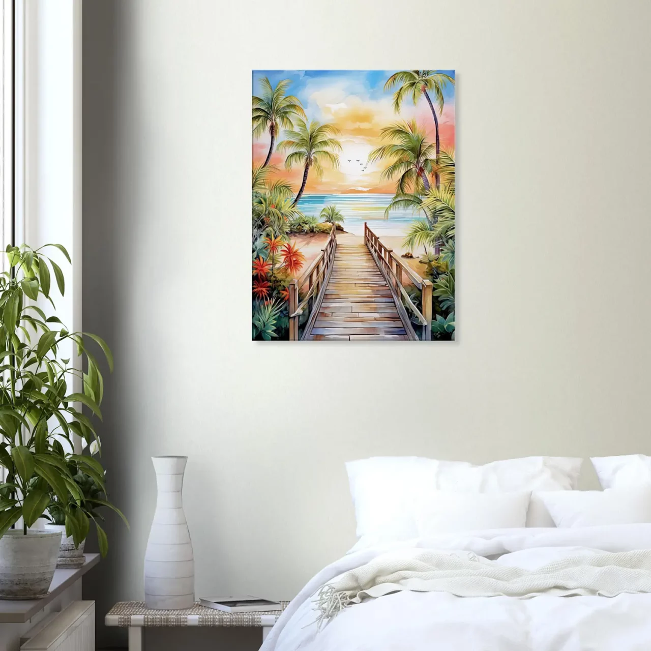 aquarelle Évasion tropicale plage et palmiers