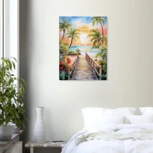 aquarelle Évasion tropicale plage et palmiers