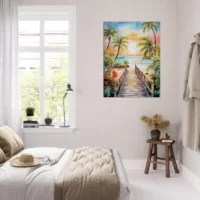 aquarelle Évasion tropicale plage et palmiers