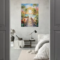 aquarelle Évasion tropicale plage et palmiers