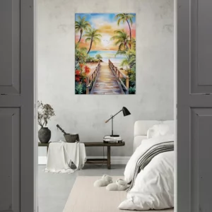 aquarelle Évasion tropicale plage et palmiers