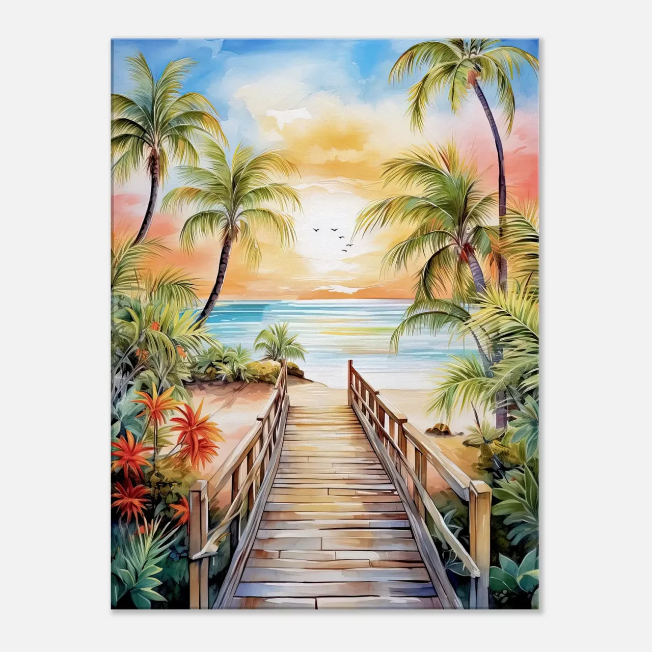 aquarelle Évasion tropicale plage et palmiers