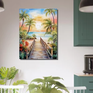 aquarelle Évasion tropicale plage et palmiers