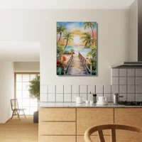 aquarelle Évasion tropicale plage et palmiers