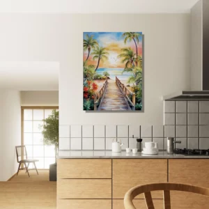 aquarelle Évasion tropicale plage et palmiers