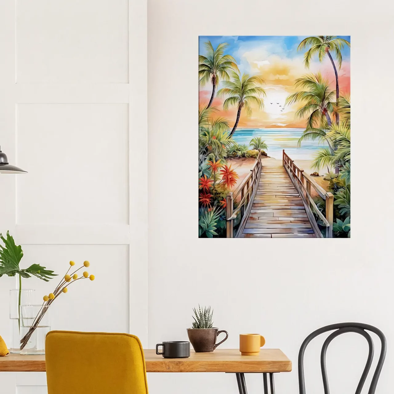 aquarelle Évasion tropicale plage et palmiers