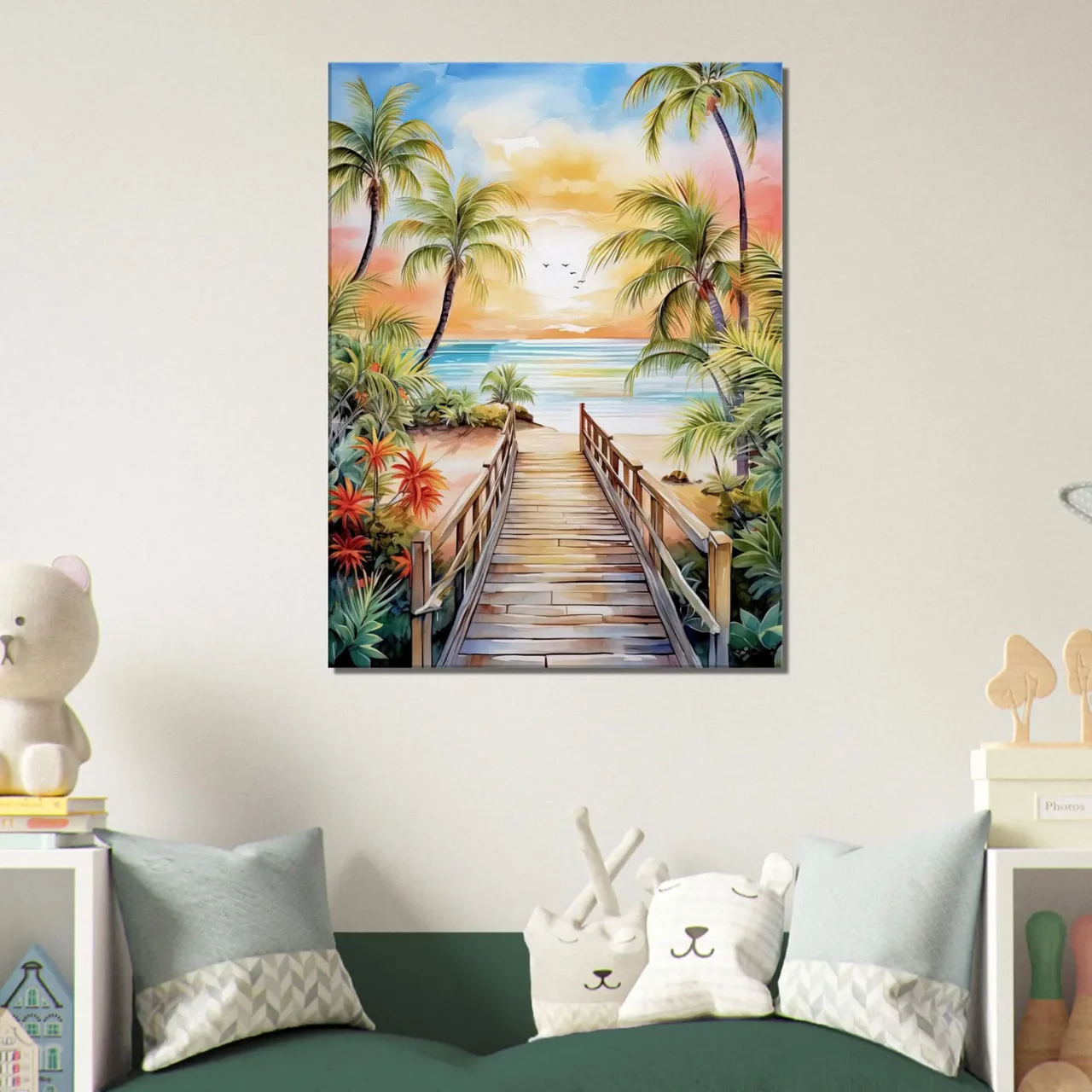 aquarelle Évasion tropicale plage et palmiers