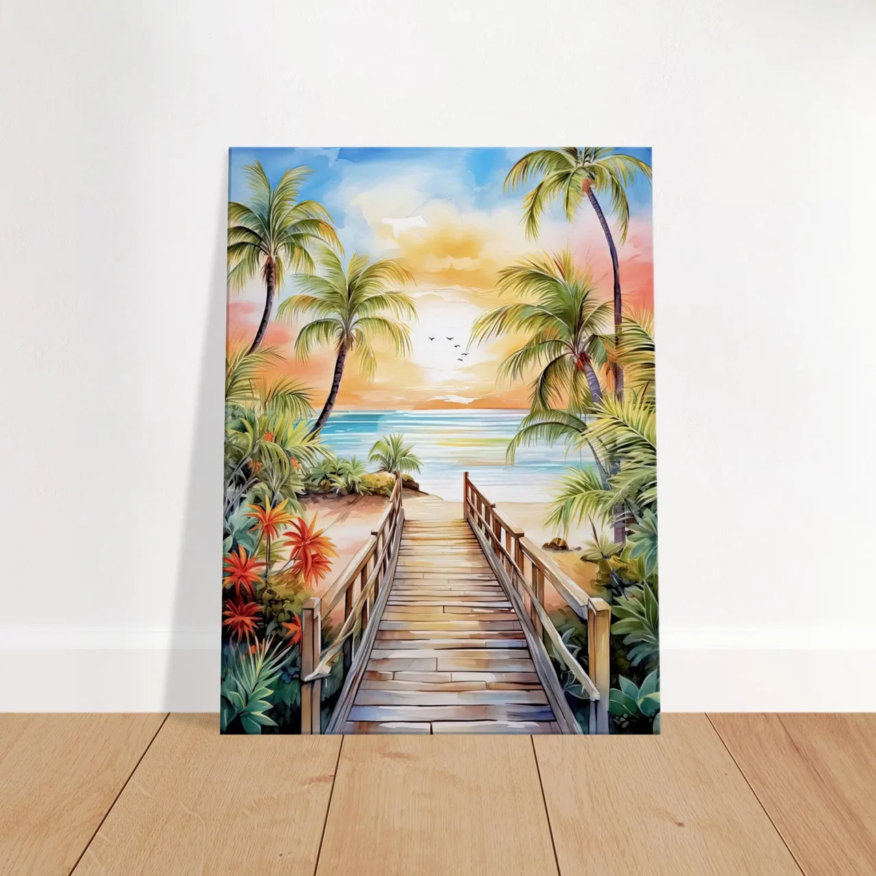 aquarelle Évasion tropicale plage et palmiers