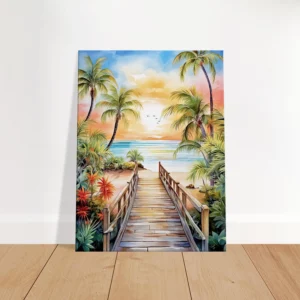 aquarelle Évasion tropicale plage et palmiers