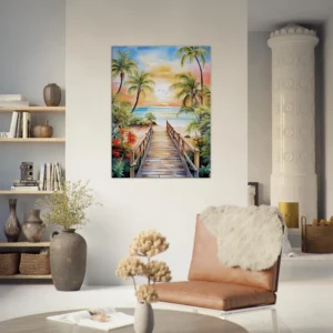 aquarelle Évasion tropicale plage et palmiers