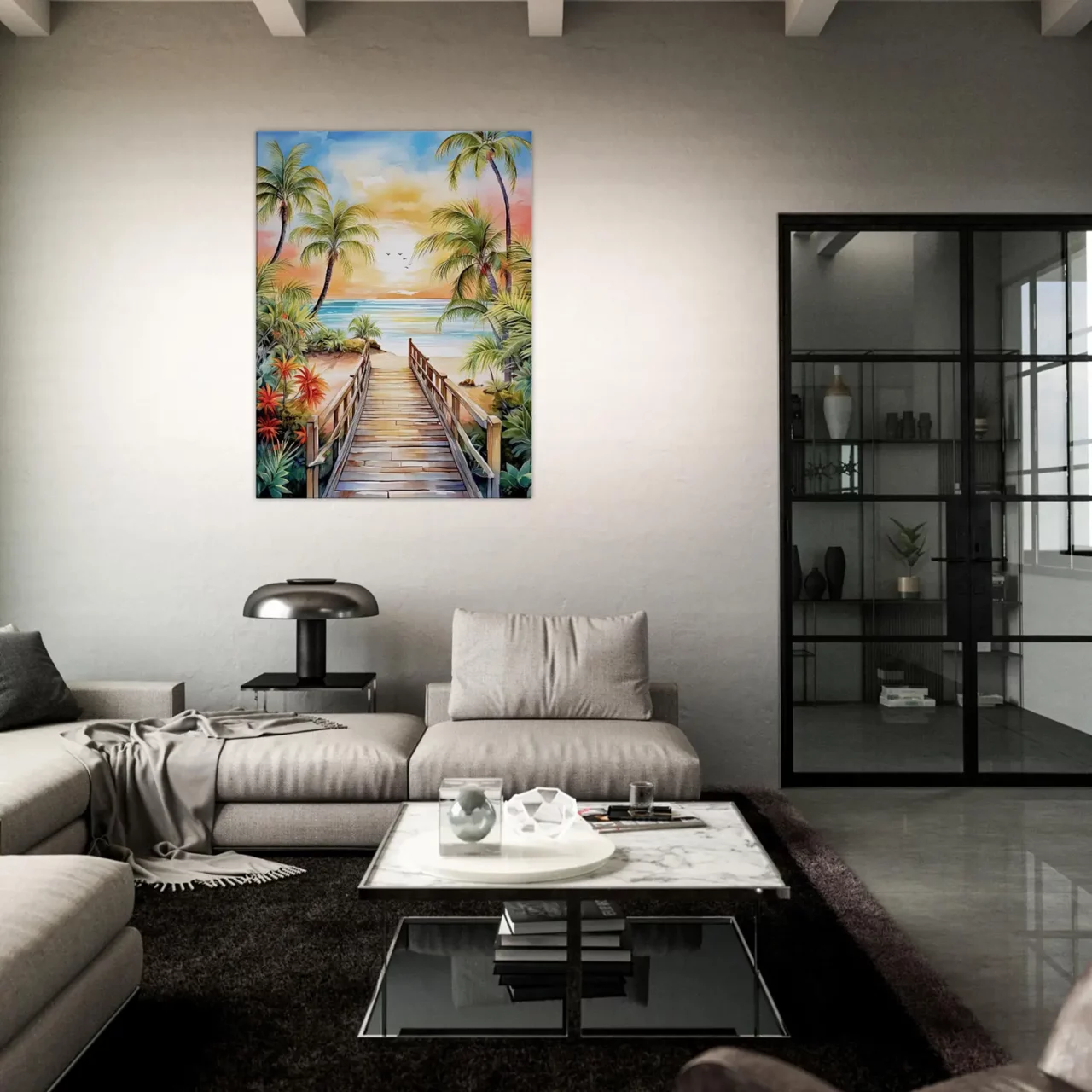 aquarelle Évasion tropicale plage et palmiers