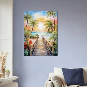 aquarelle Évasion tropicale plage et palmiers