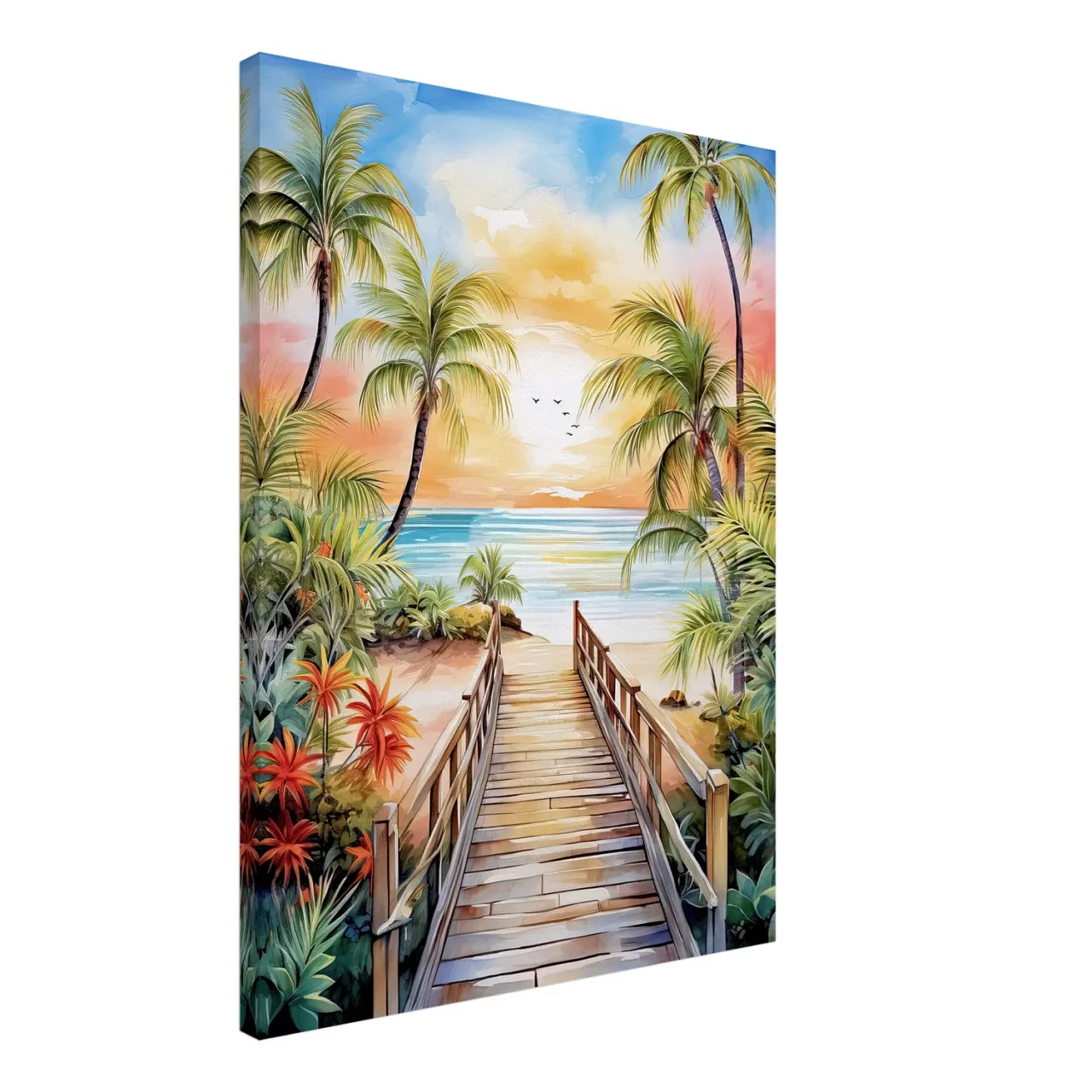 aquarelle Évasion tropicale plage et palmiers