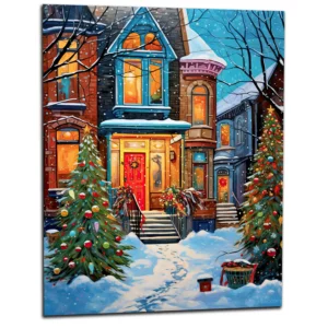 Chaleur festive de Noel dans une rue enneigée
