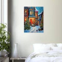 Tableau Chaleur festive de Noel dans une rue enneigée chaleur festive dans une rue enneigée