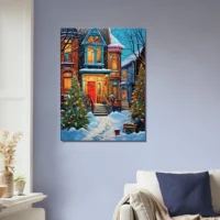 Tableau Chaleur festive de Noel dans une rue enneigée chaleur festive dans une rue enneigée