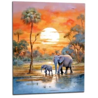 Crépuscule Africain Douceur d’une Famille d’Éléphants crépuscule africain douceur d'une famille d'Éléphants