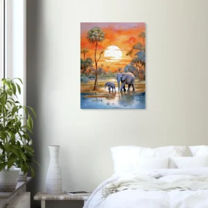 Crépuscule Africain  Douceur d’une Famille d’Éléphants crépuscule africain douceur d'une famille d'Éléphants