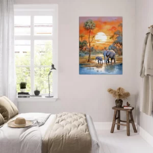 Crépuscule Africain  Douceur d’une Famille d’Éléphants crépuscule africain douceur d'une famille d'Éléphants