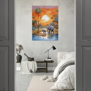 Crépuscule Africain  Douceur d’une Famille d’Éléphants crépuscule africain douceur d'une famille d'Éléphants