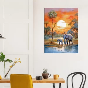 Crépuscule Africain  Douceur d’une Famille d’Éléphants crépuscule africain douceur d'une famille d'Éléphants