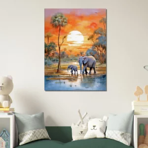 Crépuscule Africain  Douceur d’une Famille d’Éléphants crépuscule africain douceur d'une famille d'Éléphants