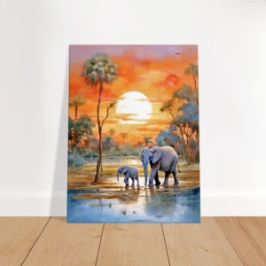Crépuscule Africain  Douceur d’une Famille d’Éléphants crépuscule africain douceur d'une famille d'Éléphants